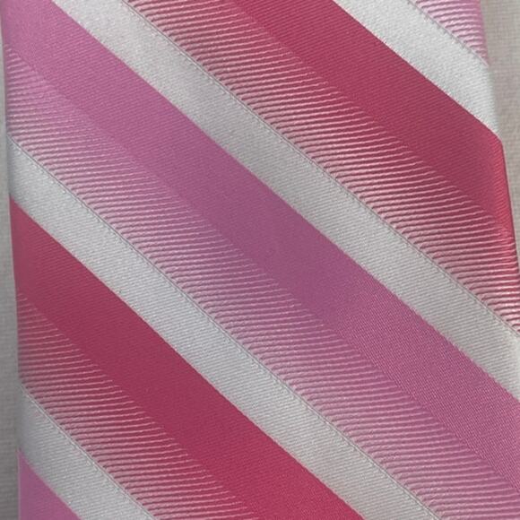 Vintage J Ferrar Skinny 1990s Pink Striped Polyester Mens Neck Tie Necktie - Picture 2 of 3